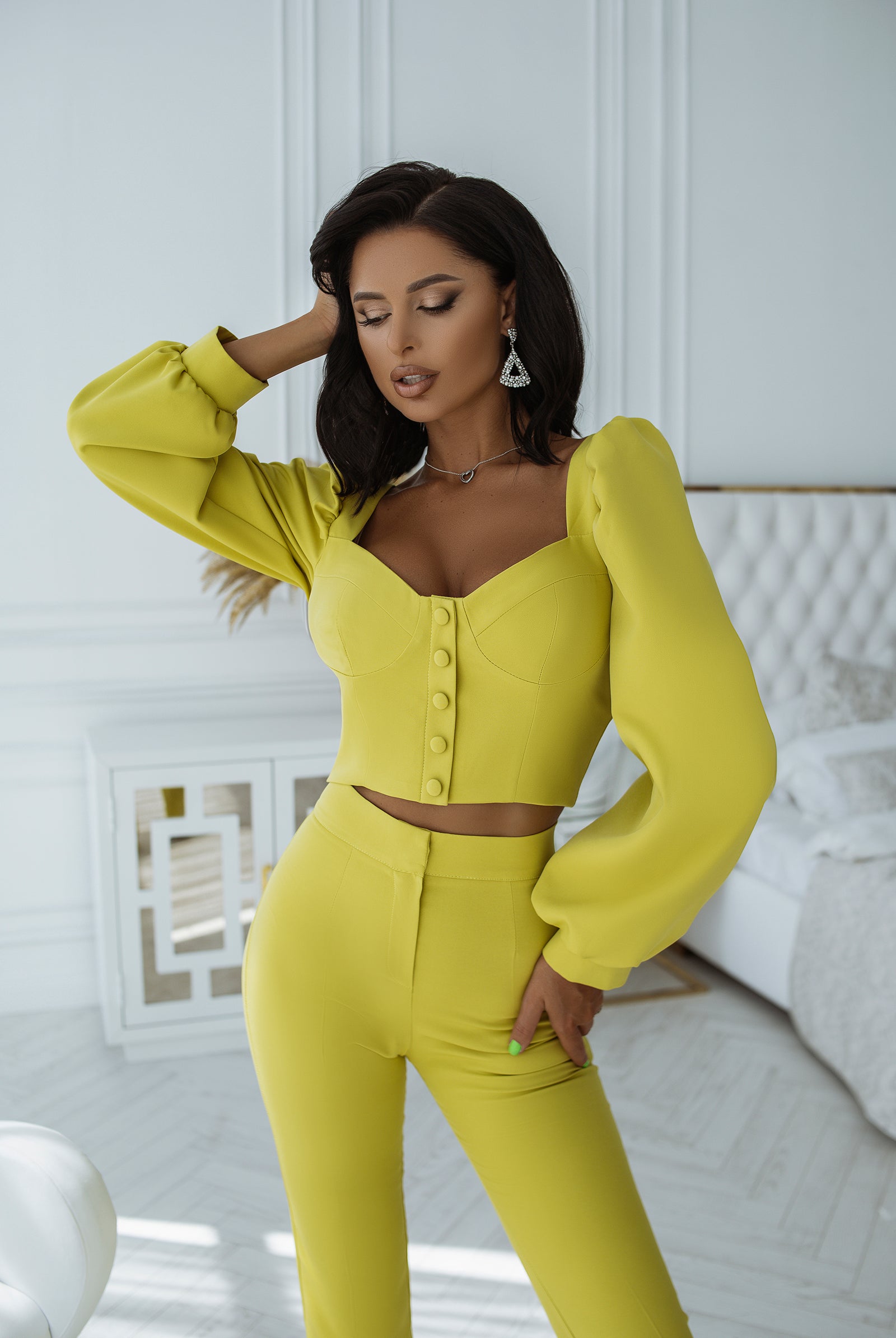 Green Sweetheart Top & Flared Pants 2-Piece Set