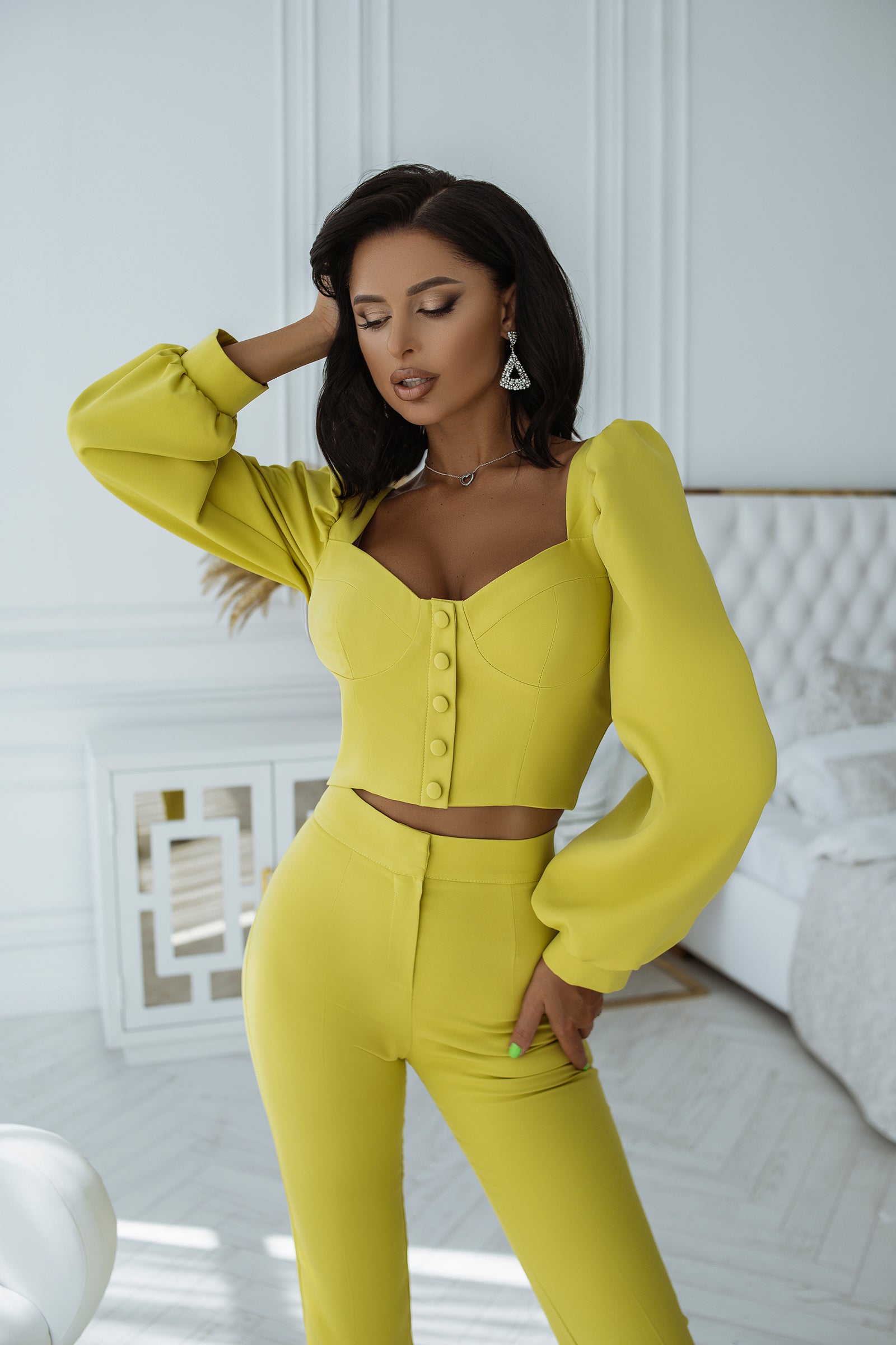 Green Sweetheart Top & Flared Pants 2-Piece Set