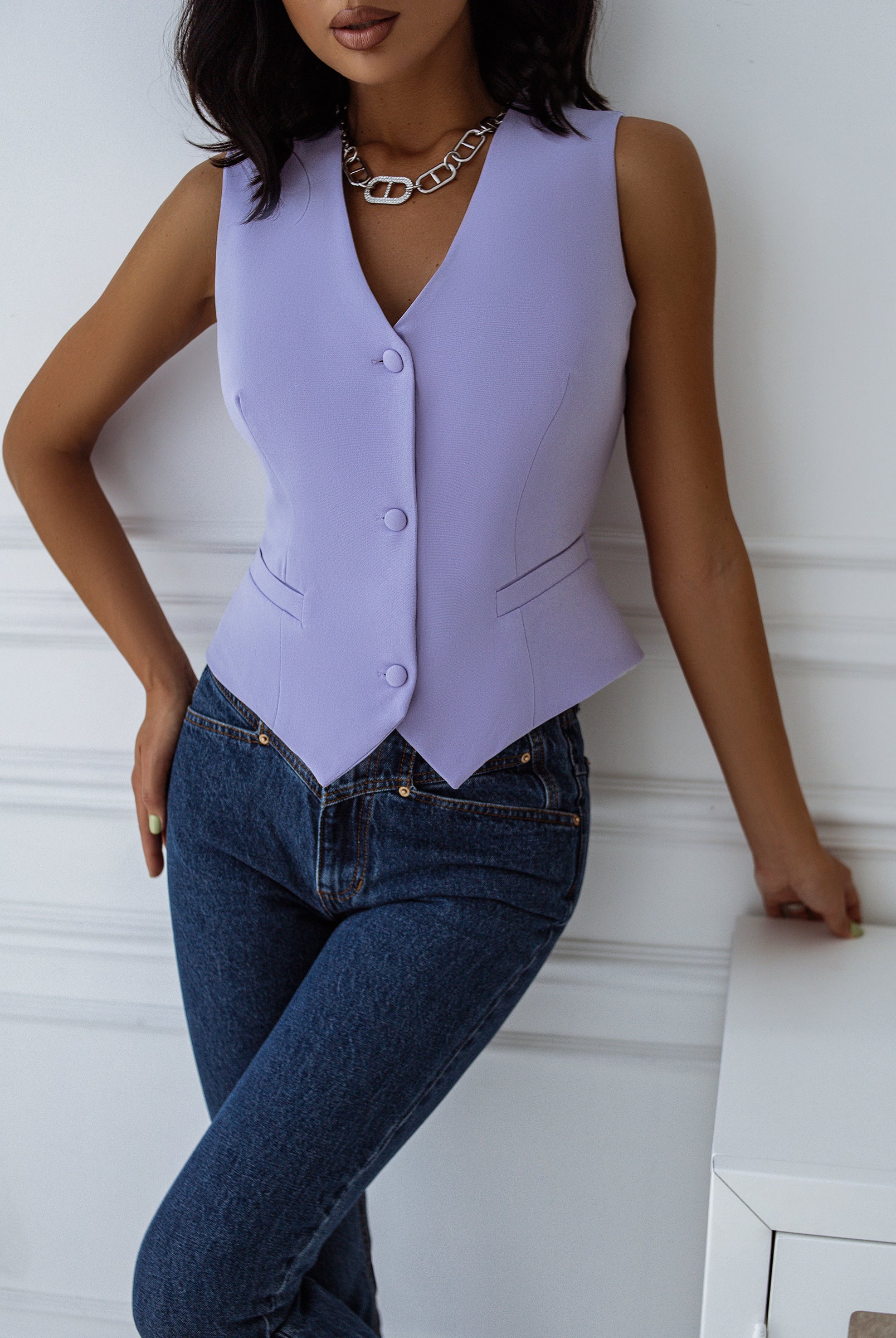 ELAGIA lavender formal vest styled detail - lavender suits for ladies professional formal vest