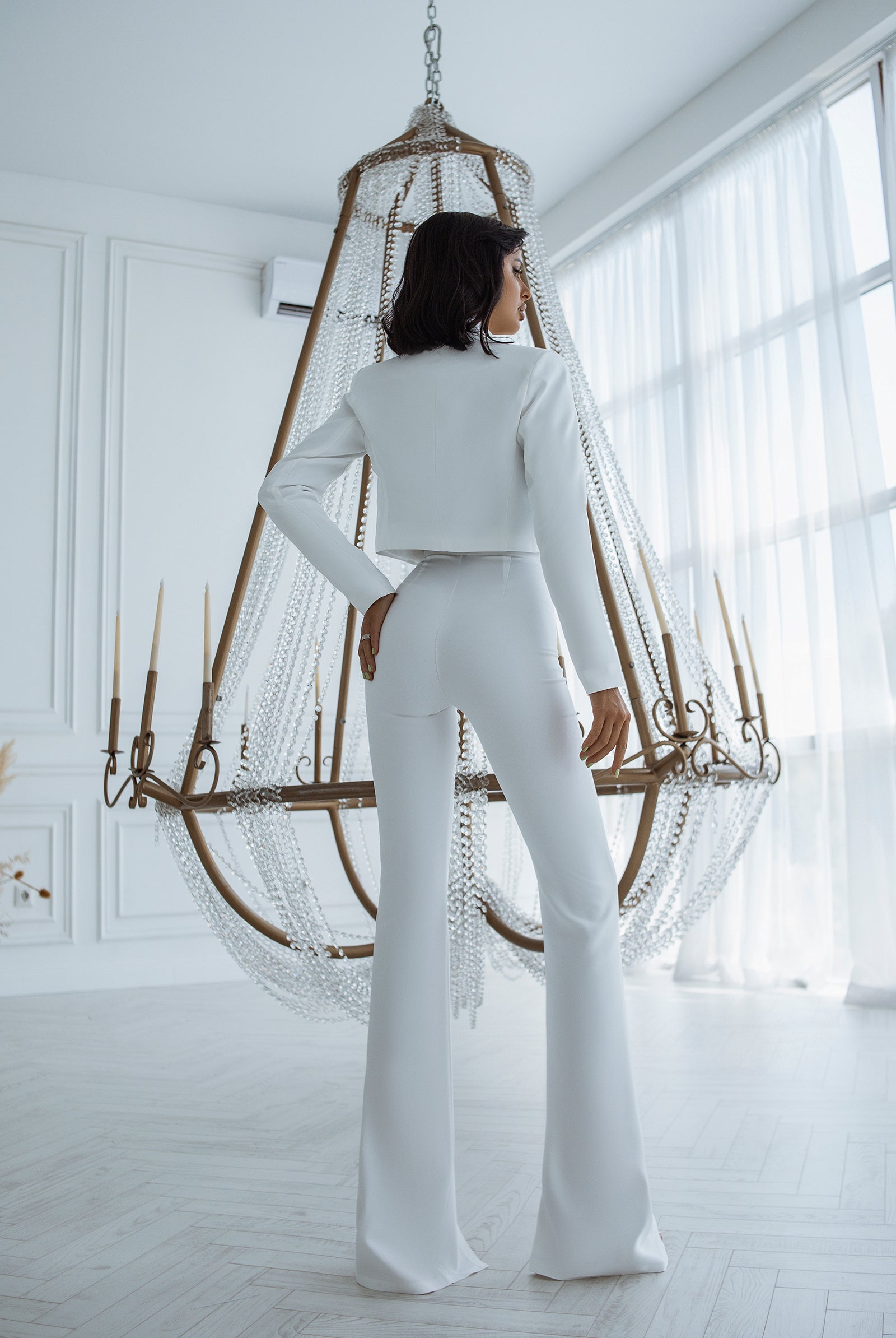 White Crop Jacket Suit 2-Piece