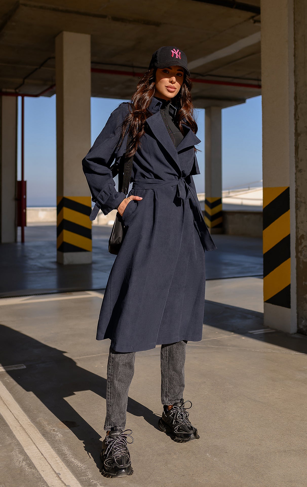 Navy Belted Trench Coat