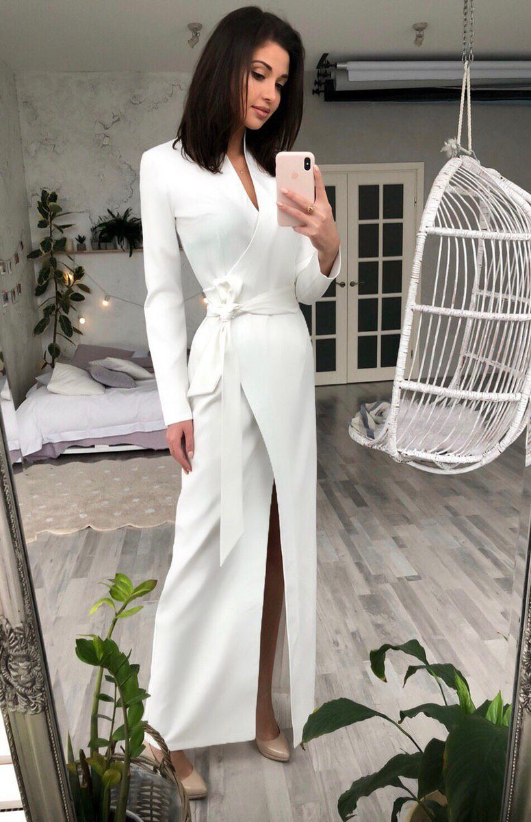 White Wrap Maxi Dress Long Sleeve
