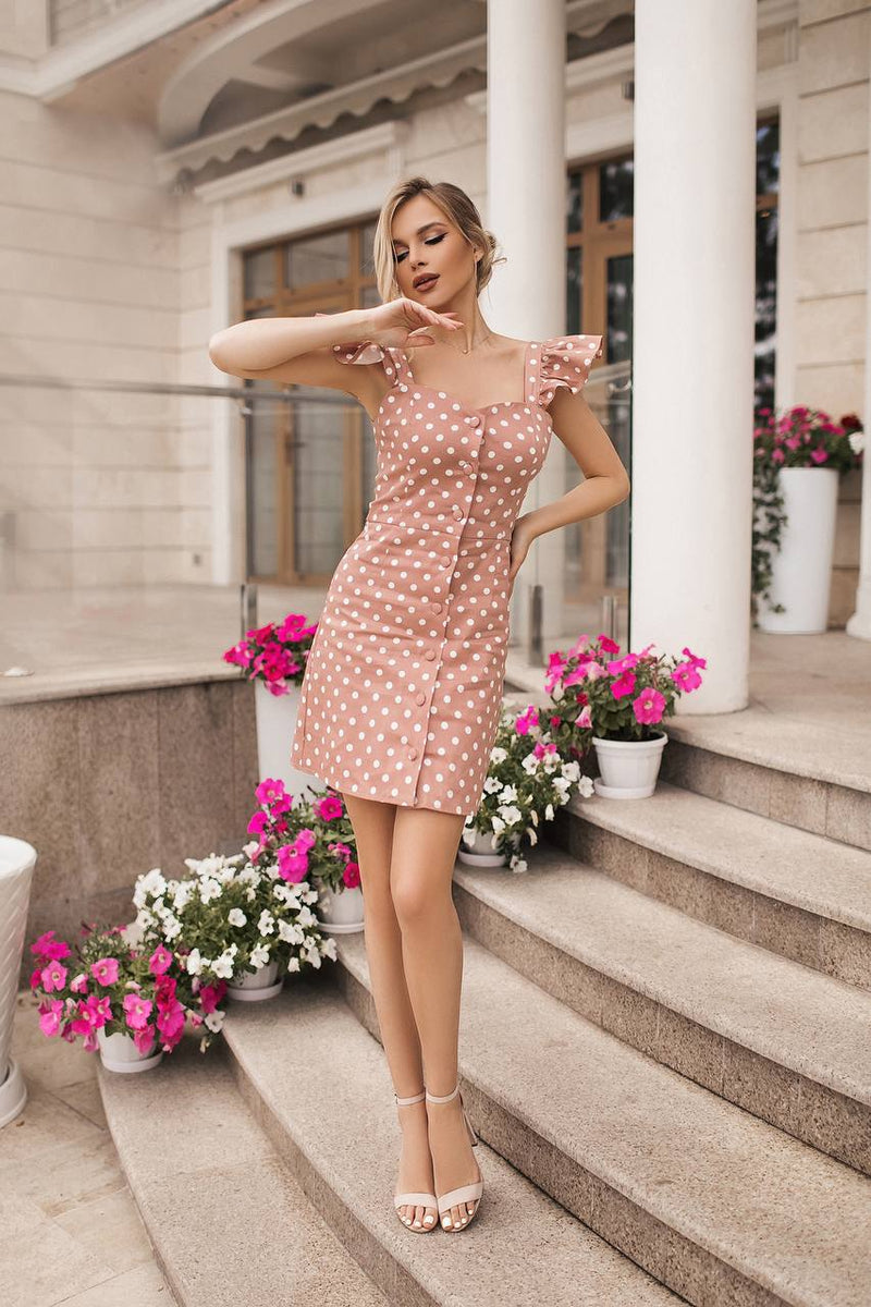 Dusty Pink Polka-Dot Puff Mini Dress | ELAGIA Dusty Pink / S Dusty Pink Polka-Dot Puff Mini Dress | ELAGIA Dusty Pink / S