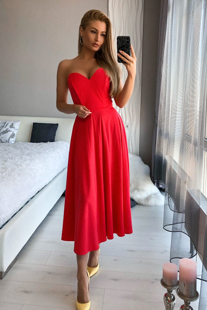 ELAGIA coral sleeveless corseted midi dress fabric detail - purple business suit women alternative design