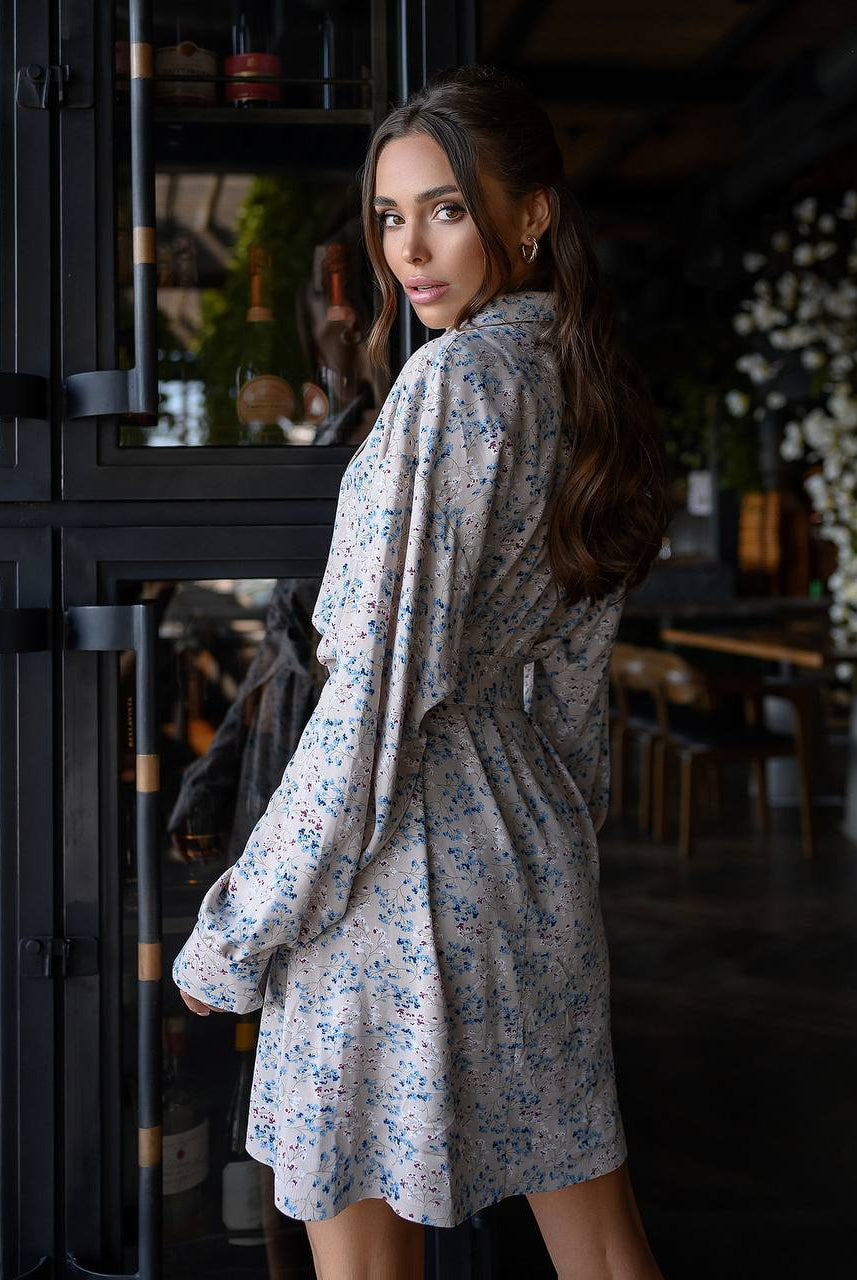 ELAGIA floral-print belted mini dress fabric texture detail showcasing 3 piece women's suit quality