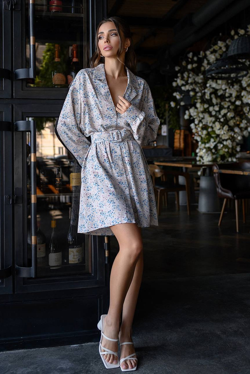 ELAGIA floral-print belted mini dress belt and waist detail with purple business suit women structure