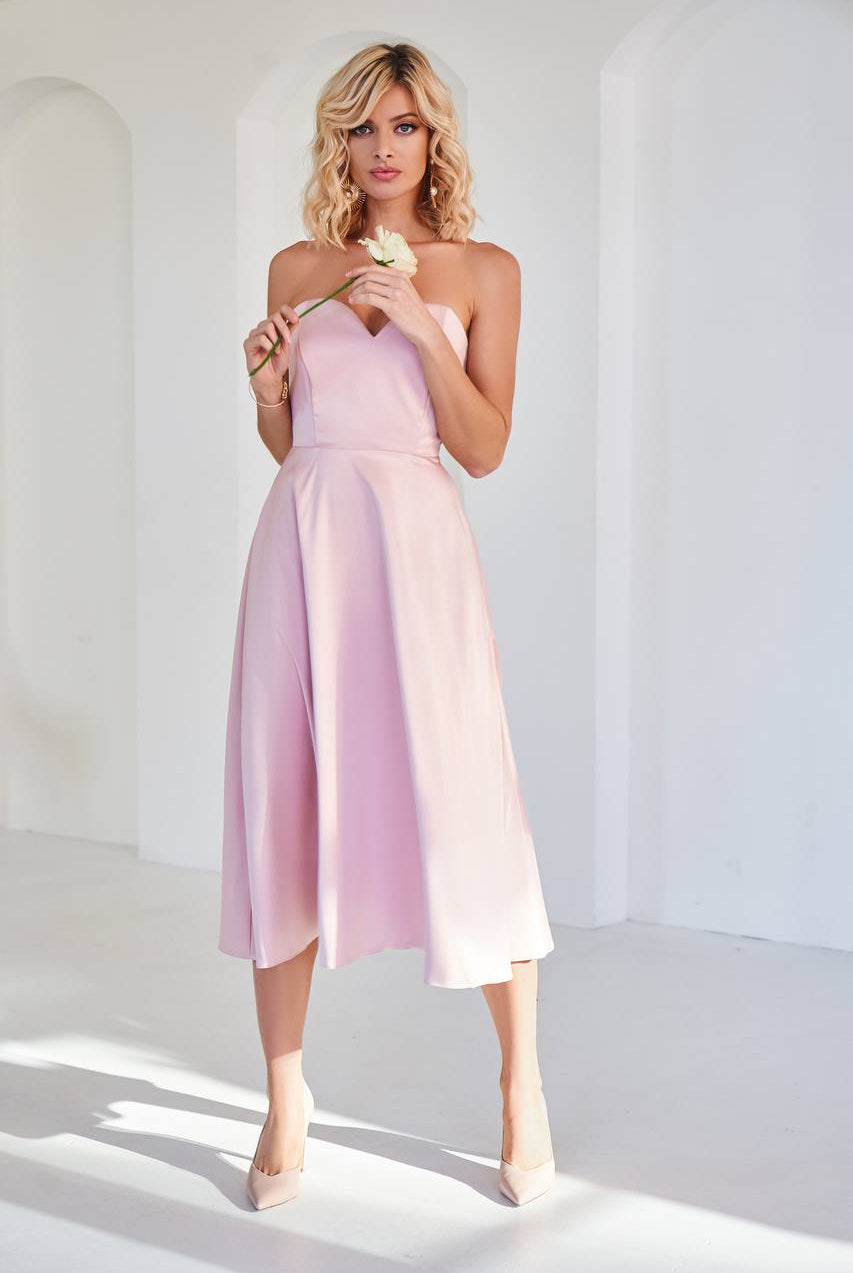 ELAGIA dusty pink satin corseted strapless dress fabric detail - 3 piece women's suit purple business suit women
