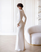 ELAGIA Novelle Beige Satin Twist-Front Cut-Out Maxi Dress front view - elegant 3 piece women's suit purple business suit wome