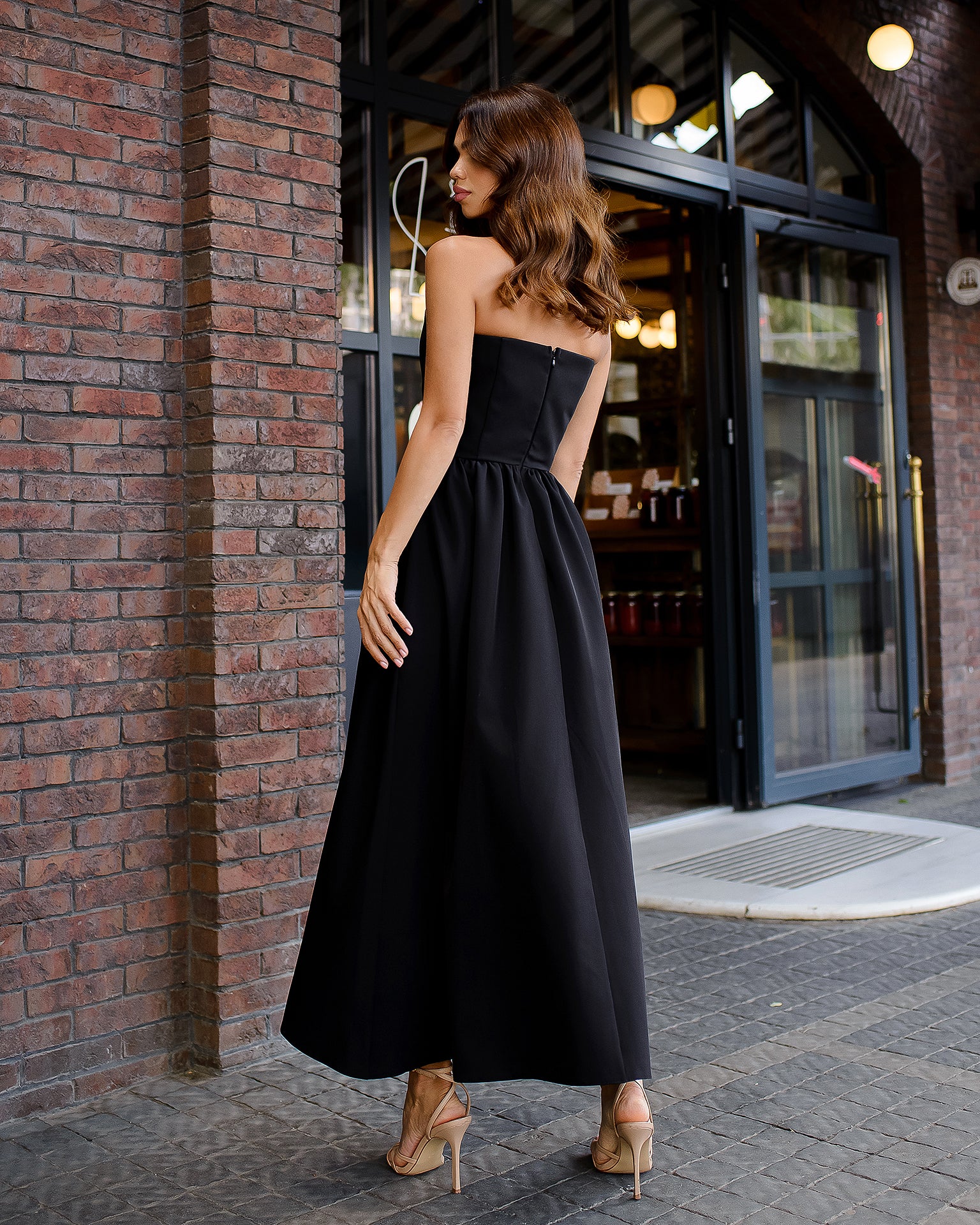 Black Strapless Midi Dress