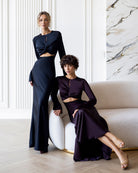 ELAGIA Novelle Brown Satin Twist-Front Cut-Out Maxi Dress close-up detail - 3 piece women's suit purple business suit women