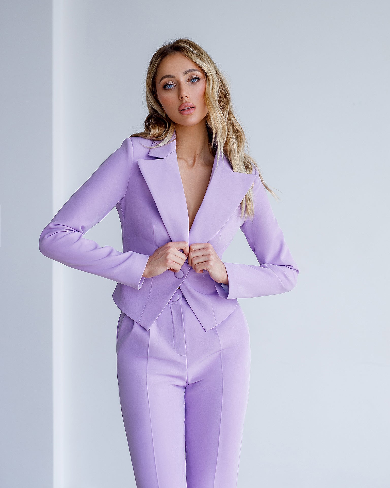 Lavender Crop Jacket Suit 2-Piece