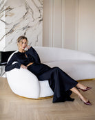 ELAGIA Novelle Black Satin Twist-Front Cut-Out Maxi Dress detail view - 3 piece women's suit purple business suit women