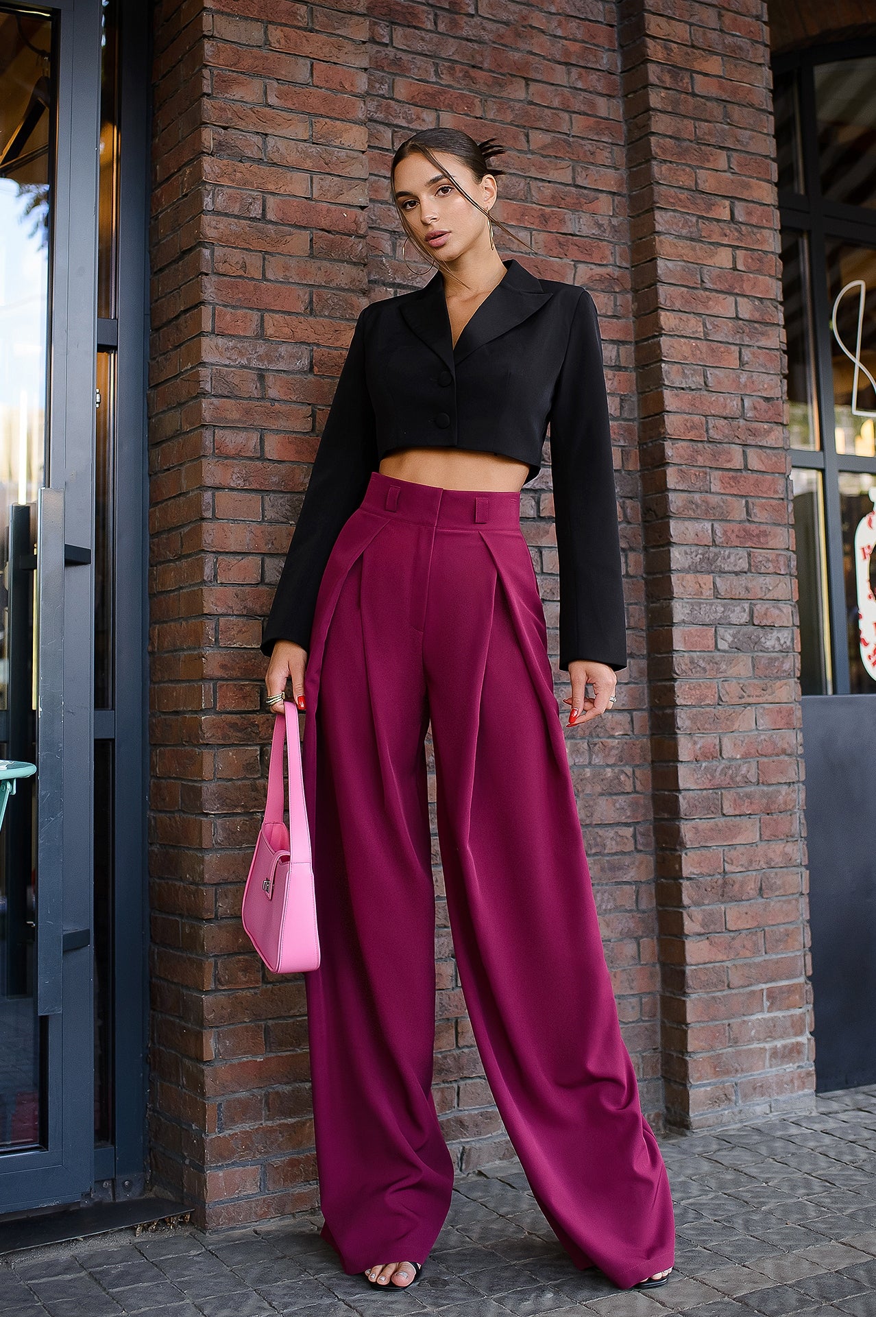 Bordeaux High Waist Fitted Palazzo Pants