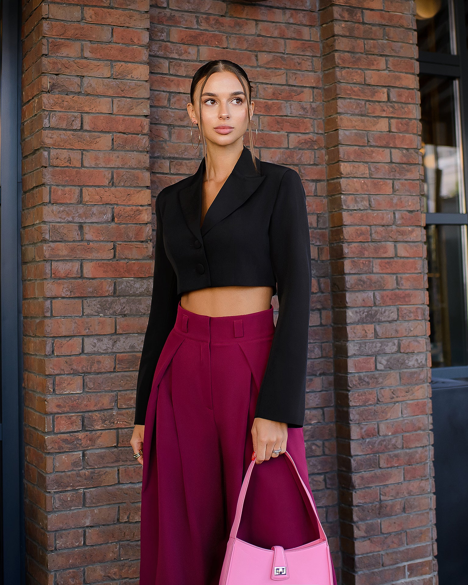 Bordeaux High Waist Fitted Palazzo Pants