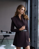 ELAGIA Elara Brown Cut-Out Double-Breasted Blazer Dress detail view - 3 piece women's suit purple business suit women