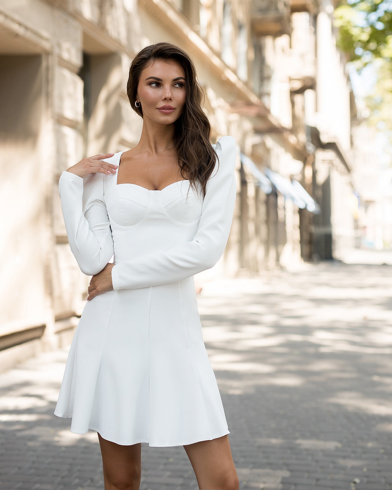 White Sweetheart Puff-Sleeve Mini Dress
