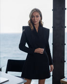 ELAGIA Elara Black Cut-Out Double-Breasted Blazer Dress front view - 3 piece women's suit purple business suit women