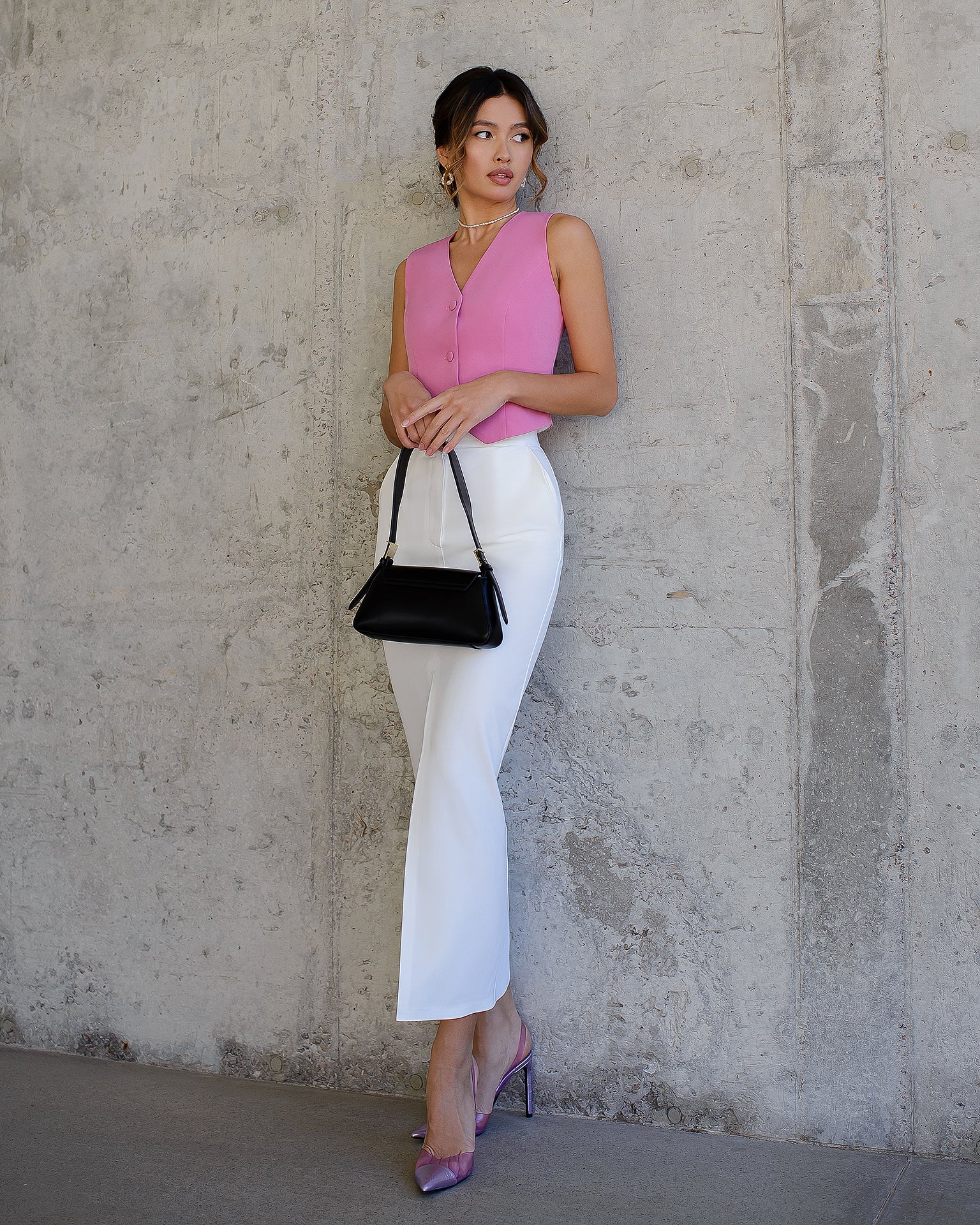 White Front-Slit Midi Skirt