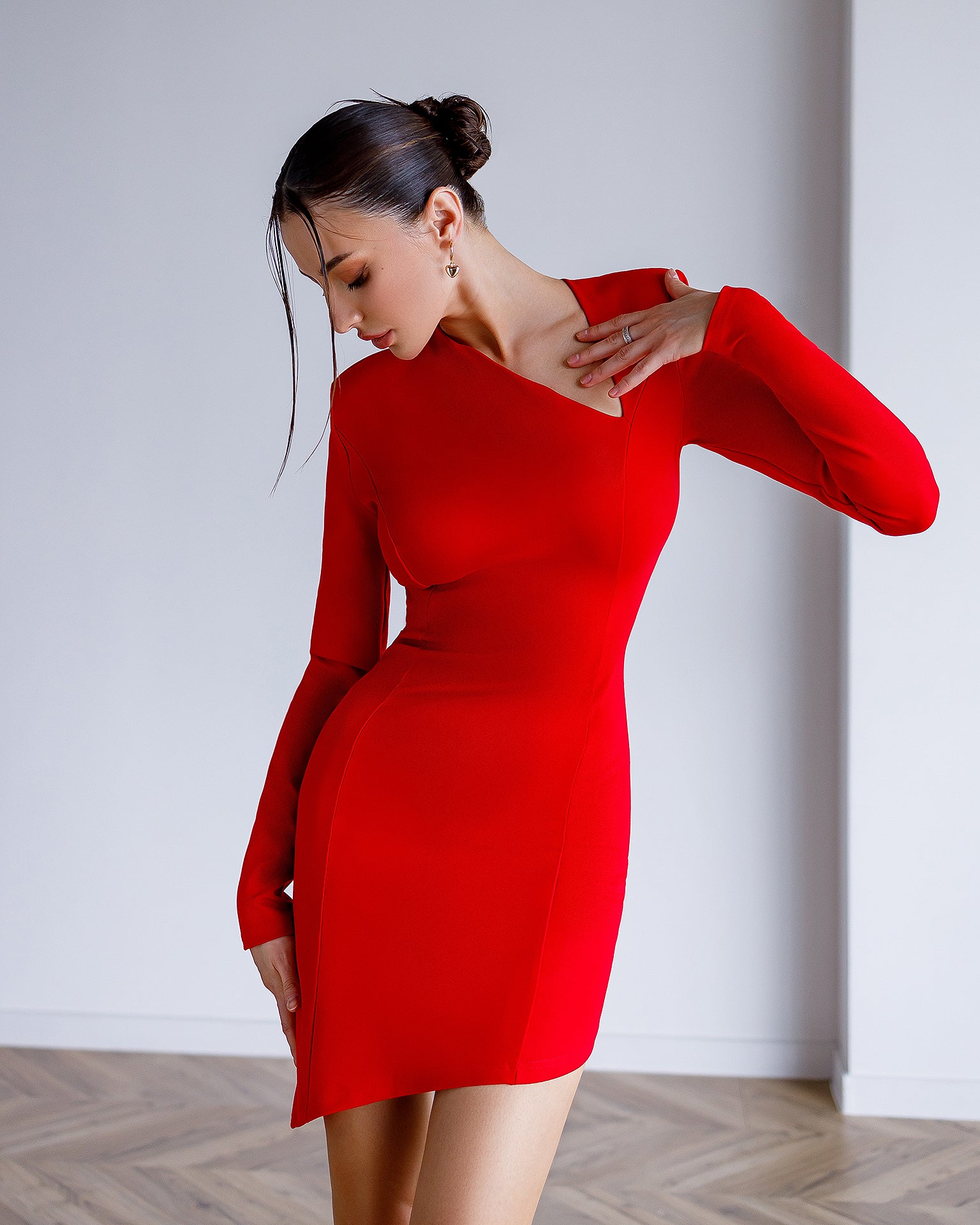 Red Long Sleeve Mini Dress