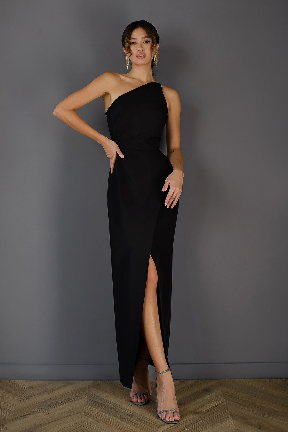 Chapera Asymmetrical Pleat Maxi Dress - Black main image 0