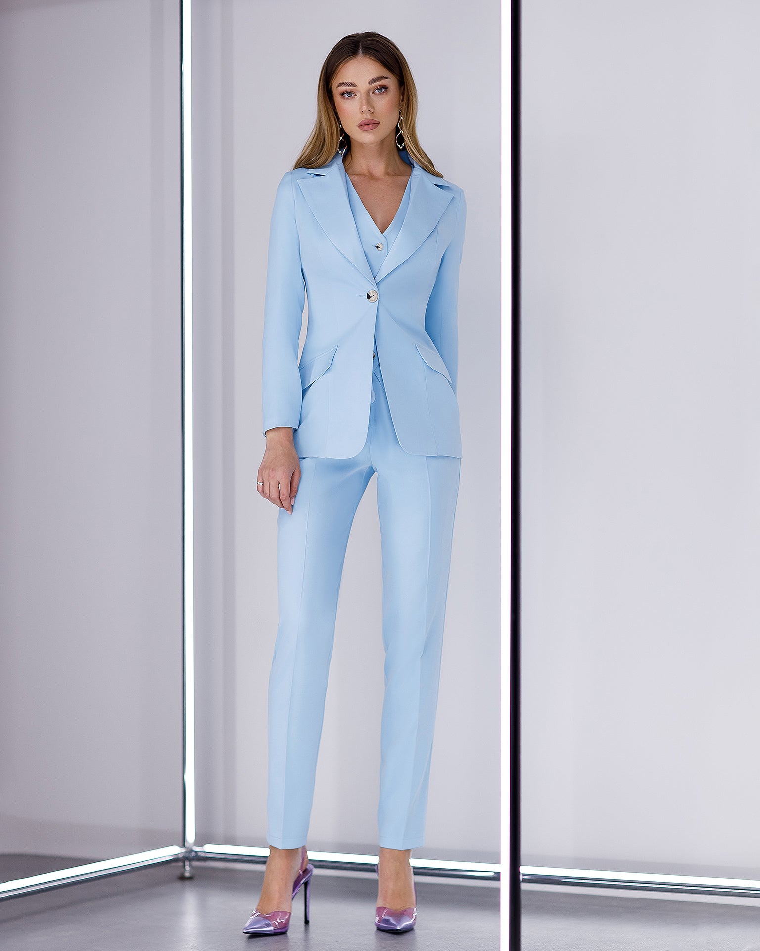 Sky-Blue Office Regular-Fit 3-Piece Suit