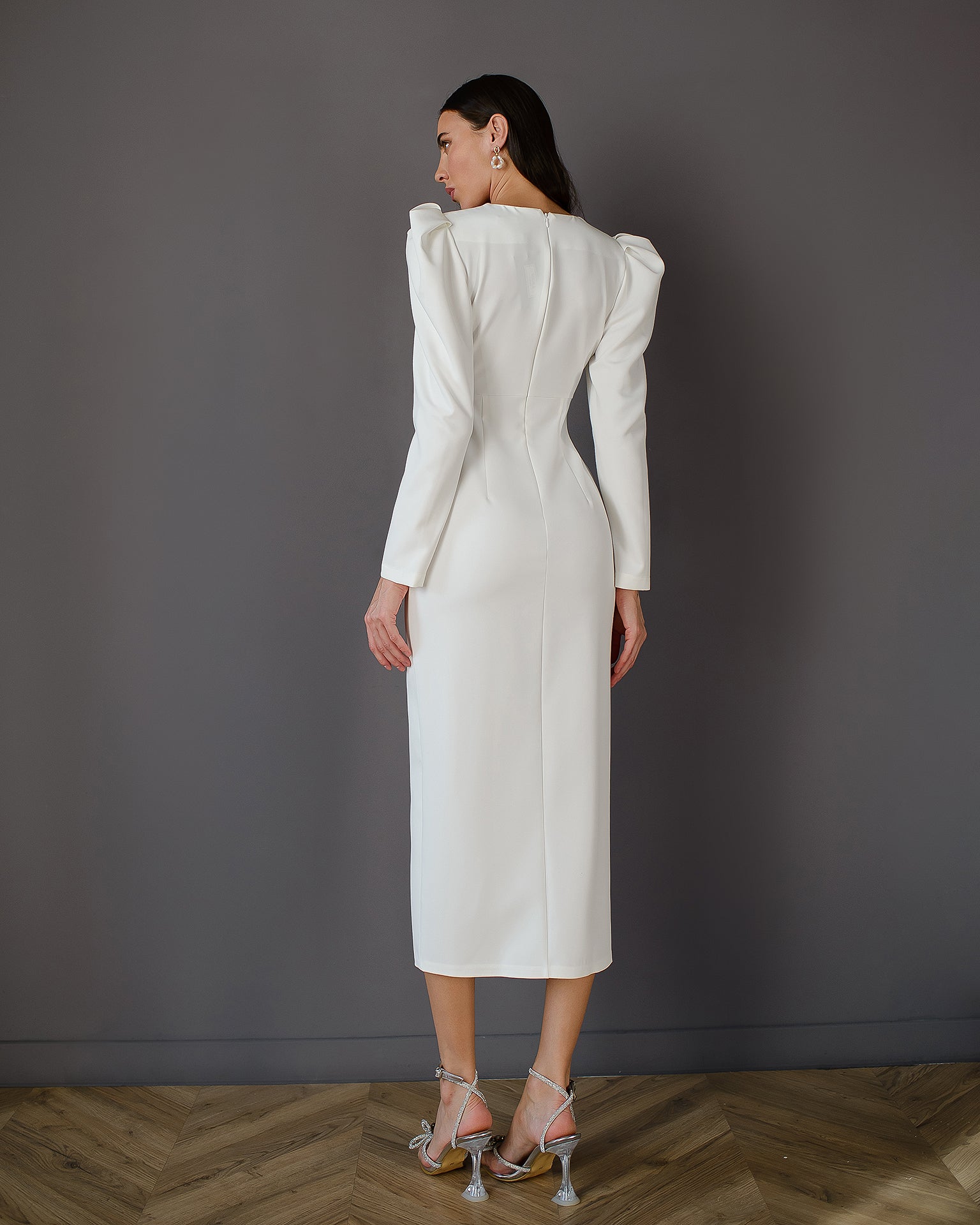 Anne White Puff Sleeve Midi Dress