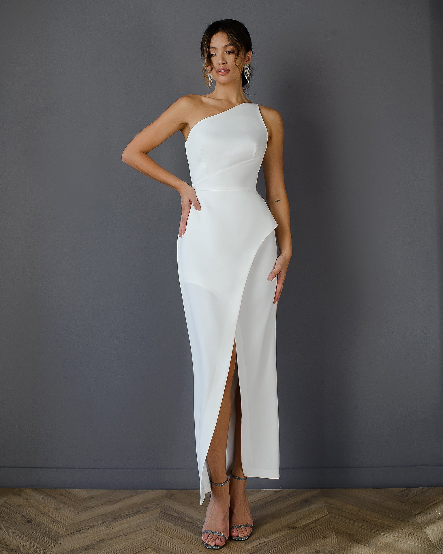 White Asymmetric Sleeveless Maxi Dress