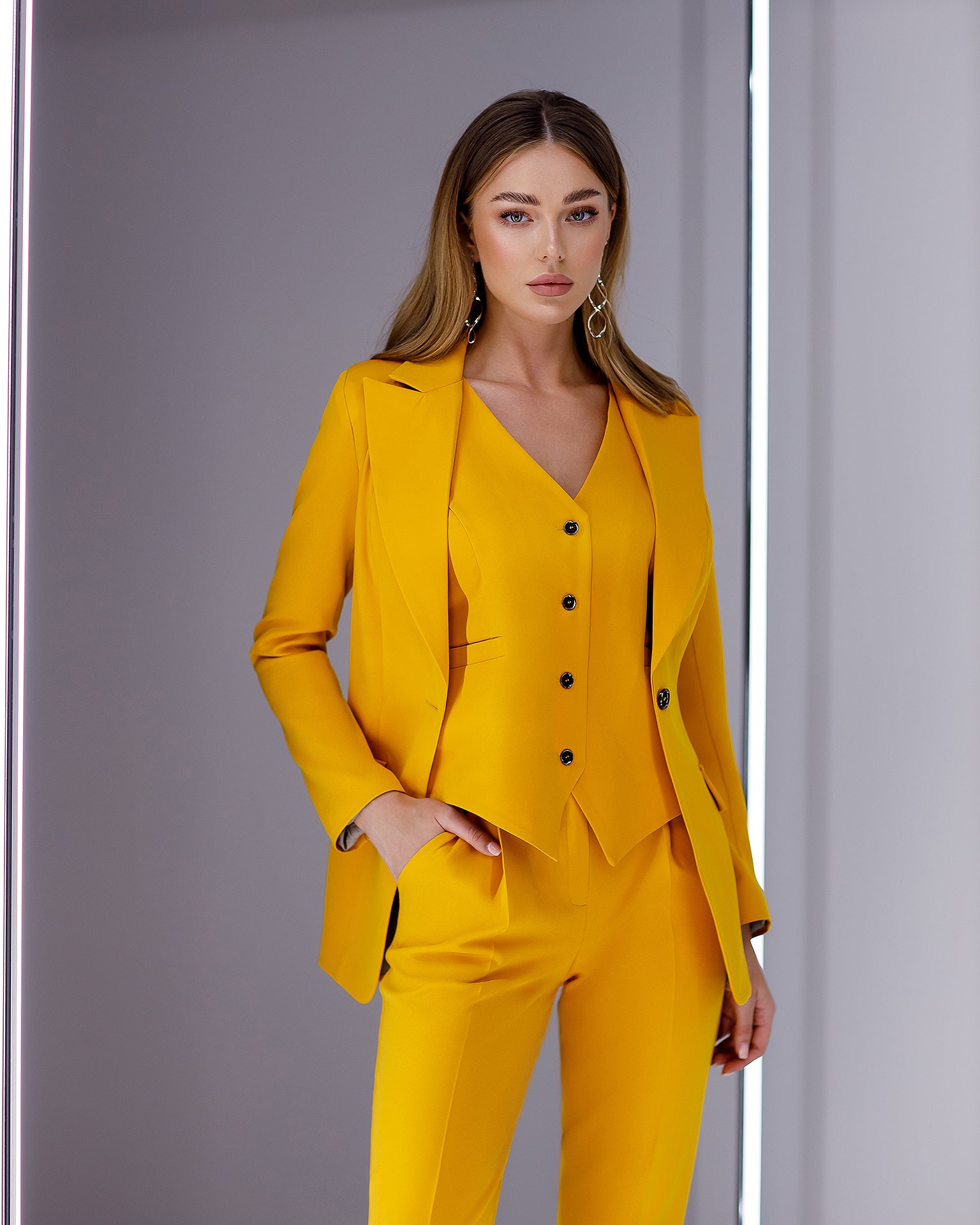 Mustard trouser suit best sale