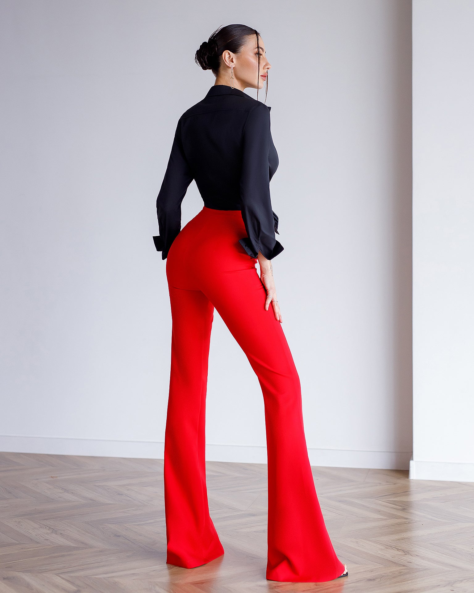 Red High Waist Flared Pants