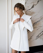 ELAGIA Elara White Cut-Out Double-Breasted Blazer Dress front view - 3 piece women's suit purple business suit women