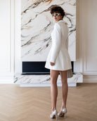 ELAGIA Eva White Collared Long-Sleeve Mini Dress front view - 3 piece women's suit purple business suit women style