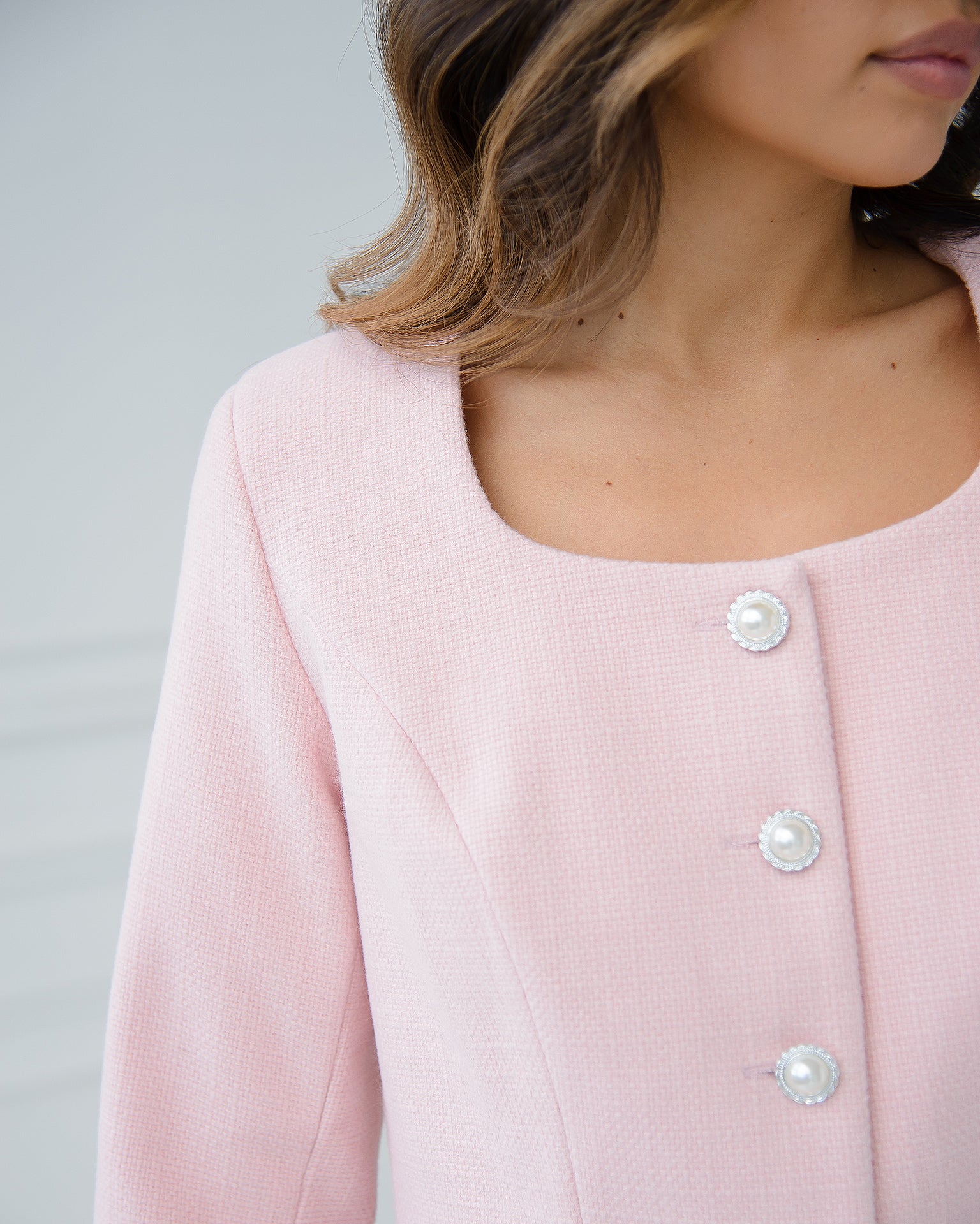 Dusty-Pink Collarless Tweed Skirt Suit 2-Piece