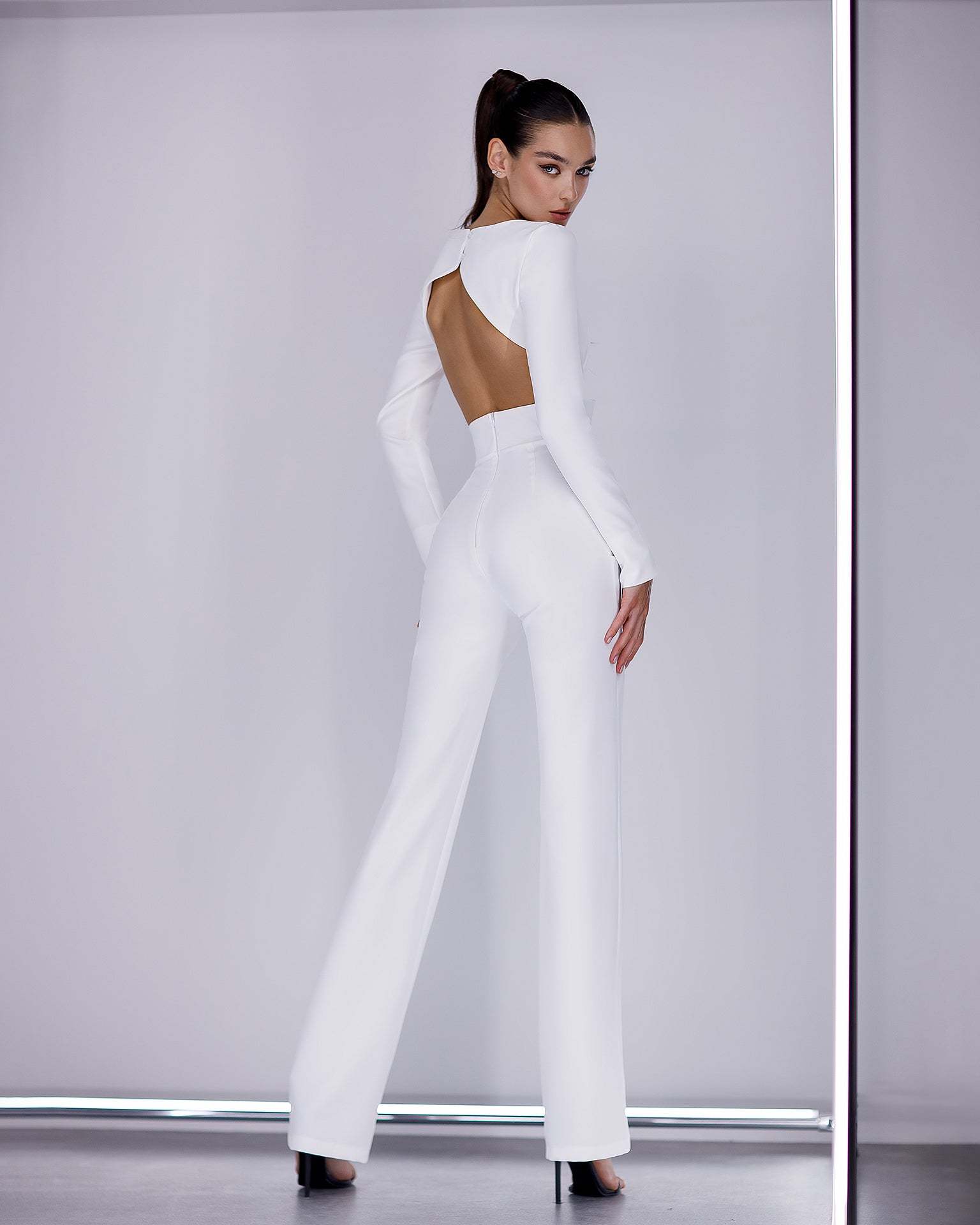 White Backless Cut Out Jumpsuit