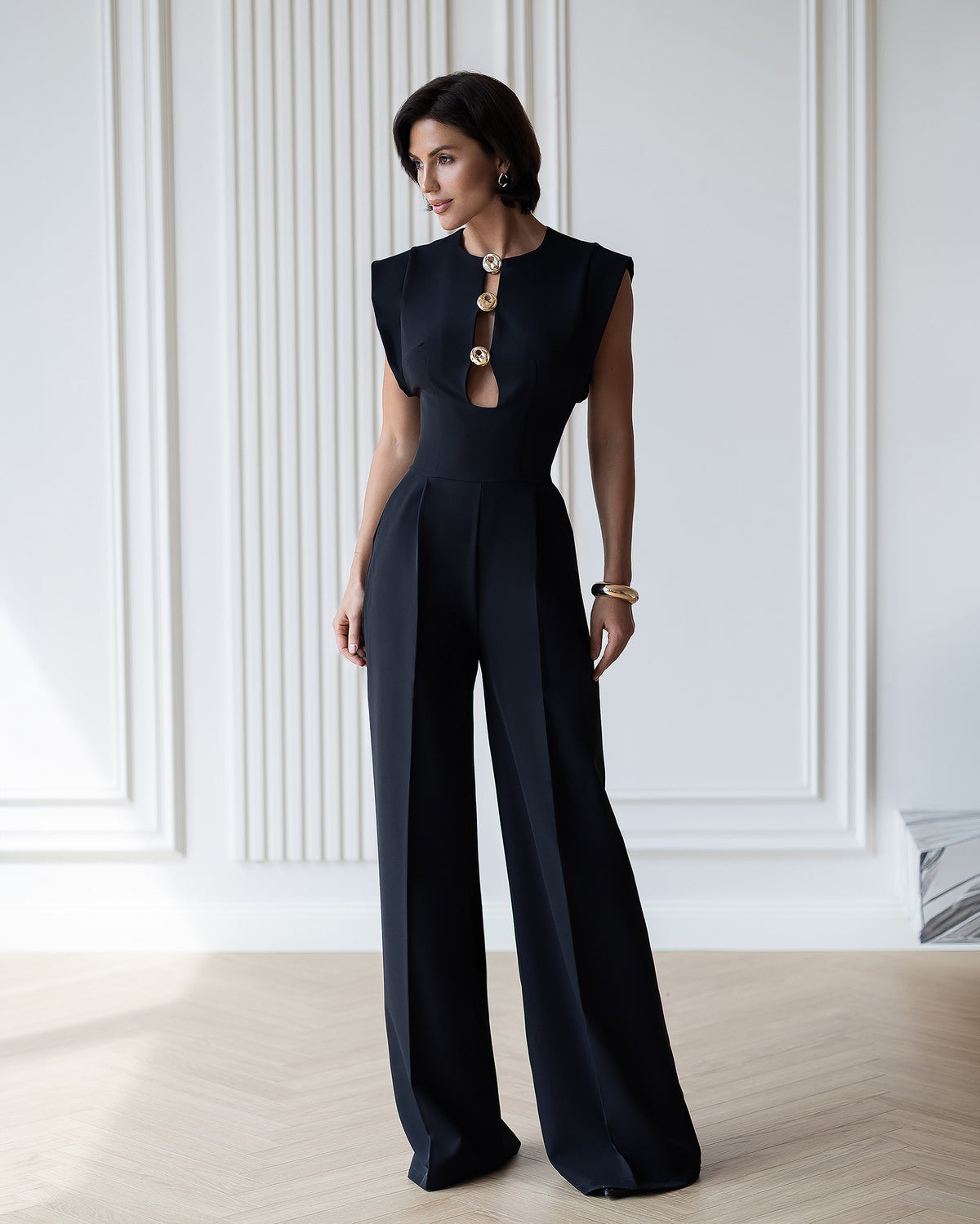 Semeli Black Cut-Out Wide-Leg Sleeveless Jumpsuit