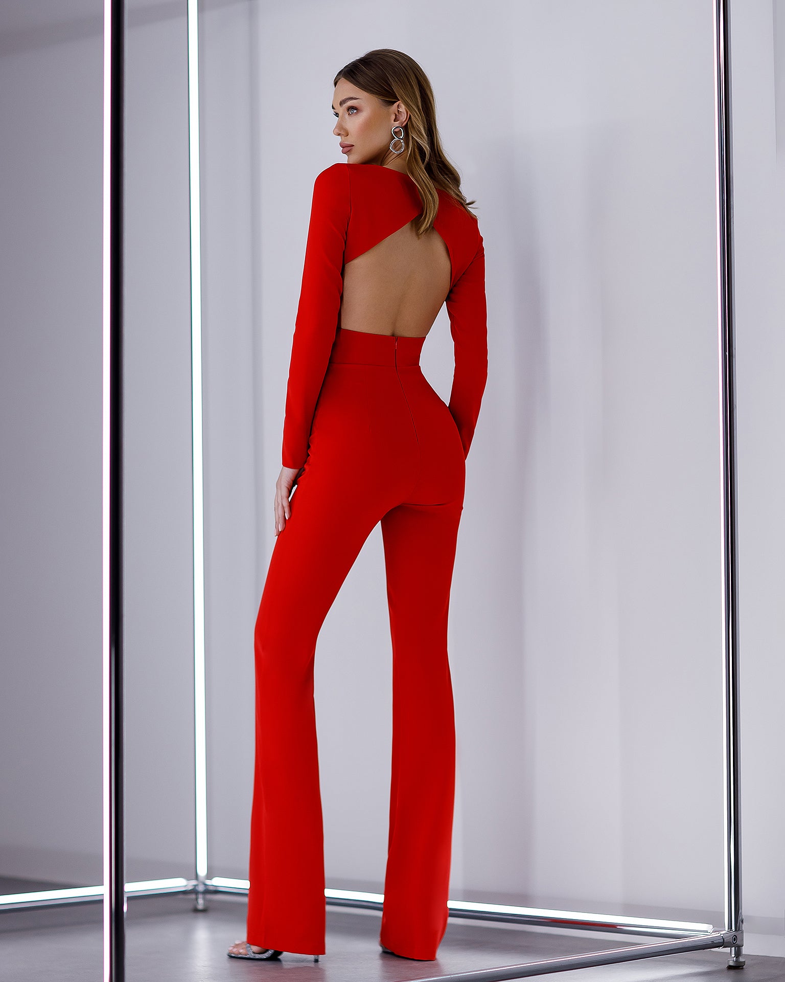 Red Backless Cut-Out Jumpsuit