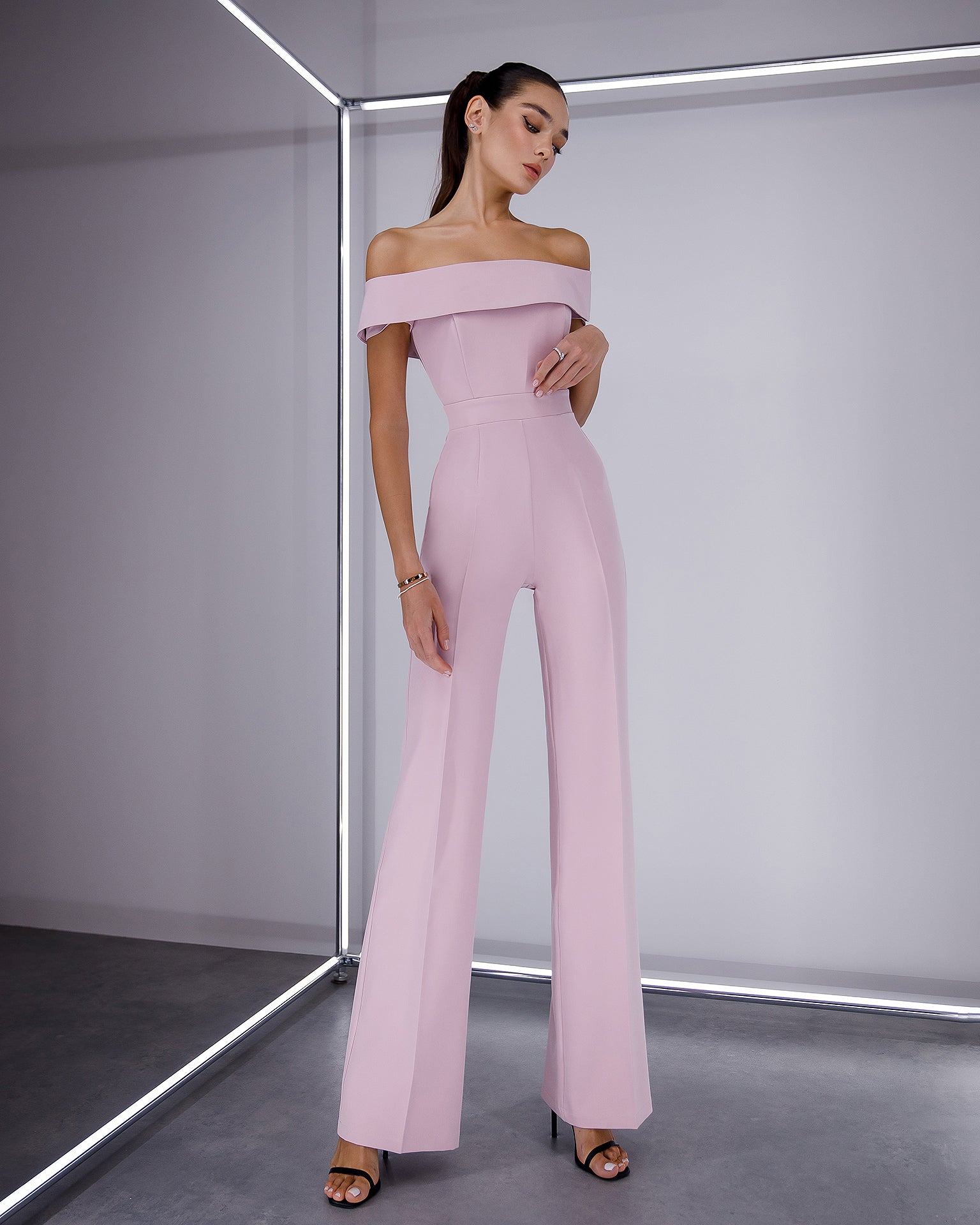 ELAGIA MONTE Dusty Pink Off The Shoulder Jumpsuit Dusty Pink L