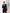 Black Collarless Double-Breasted Longline 2-Piece – Crepe material, side silhouette
