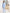 Sky-blue collarless double-breasted longline 2-piece – crepe fabric, front view