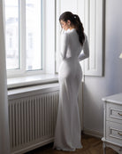 ELAGIA Novelle White Satin Twist-Front Cut-Out Maxi Dress side detail - sleek 3 piece women's suit purple business suit women