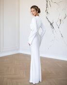 ELAGIA Novelle White Satin Twist-Front Cut-Out Maxi Dress back view - stylish 3 piece women's suit purple business suit women