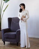 ELAGIA Novelle Beige Satin Twist-Front Cut-Out Maxi Dress detail view - elegant 3 piece women's suit purple business suit wom