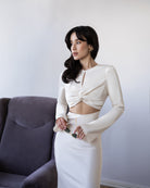 ELAGIA Novelle Beige Satin Twist-Front Cut-Out Maxi Dress fabric detail - 3 piece women's suit purple business suit women