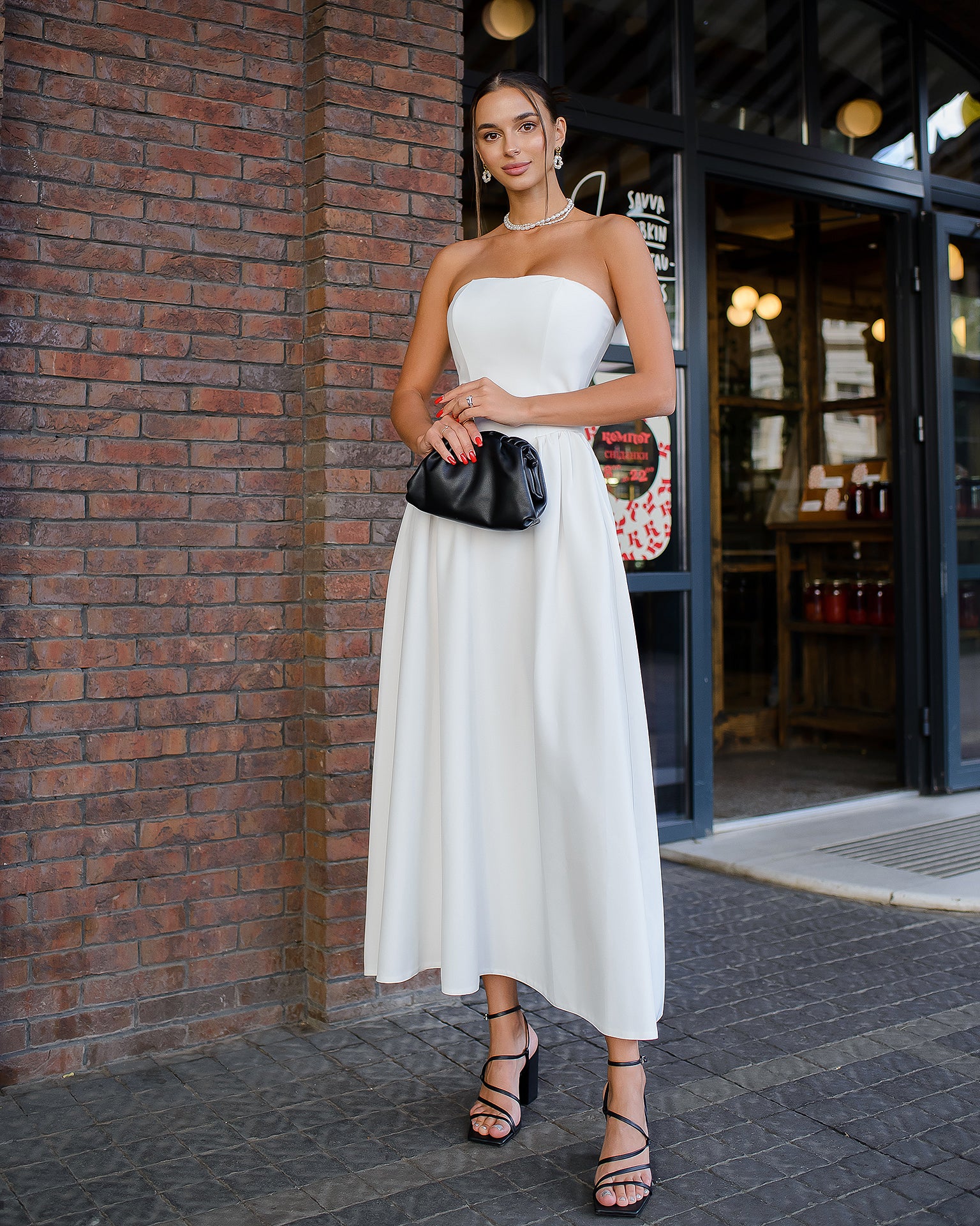 white strapless dress Midi Lillian Lace Maternity Wedding Pair this flowy white 7-1-25-july-4-promo Size:25 EU (8.5 Toddler US)