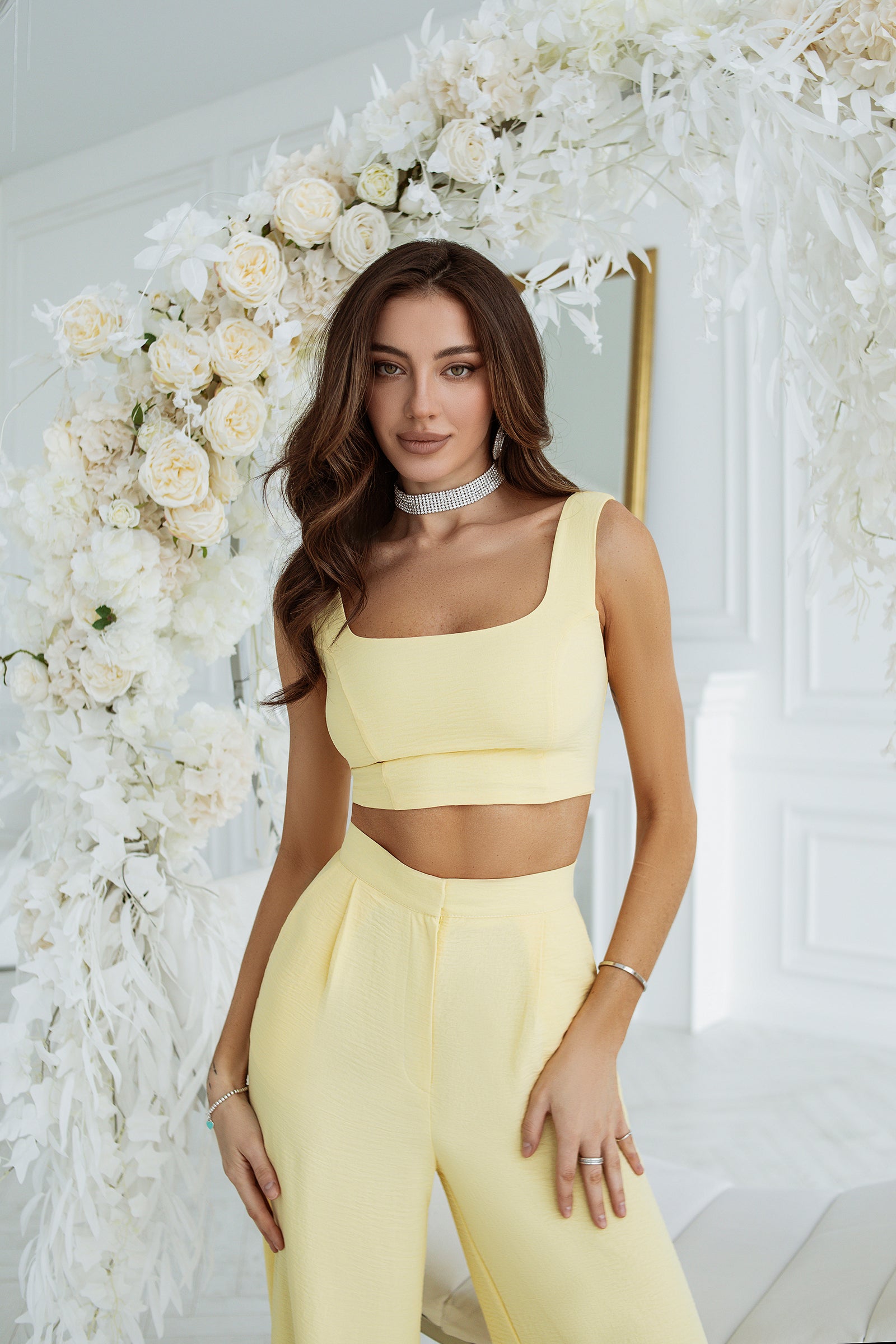 Yellow Sleeveless Top & Wide-Leg Pants 2-Piece Set