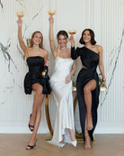 Monica Black Satin Strapless Mini Dress - styled look | ELAGIA