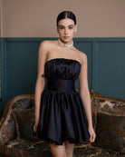 Monica Black Satin Strapless Mini Dress - view 11 | ELAGIA