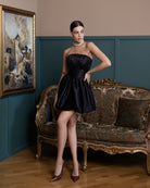 Monica Black Satin Strapless Mini Dress - view 10 | ELAGIA