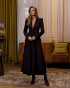 Stella Black Collarless Jacket Midi Skirt Suit 2-Piece - front view | ELAGIA