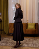 Stella Black Collarless Jacket Midi Skirt Suit 2-Piece - side view | ELAGIA