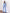 Sky-blue single-breasted gold-button suit – crepe fabric, front view